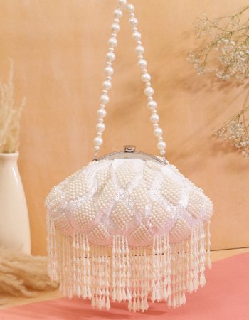 White Beaded Clutch Bag