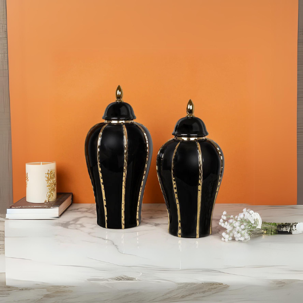 Black and gold Ceramic Garden Vase Set