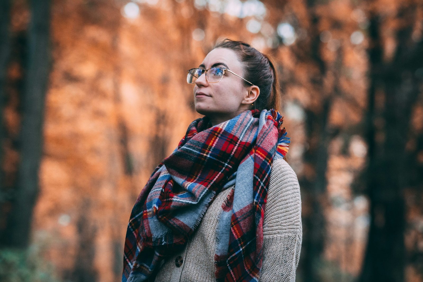 Woman wrapped in luxury pashmina scarf